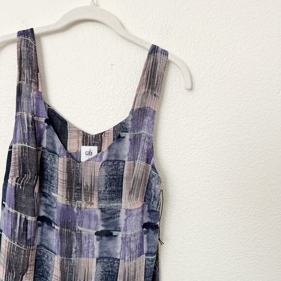[CAbi] Quiz Top #4361 Purple Abstract Plaid Sleeveless V-Neck Blouse Sz Small S - Picture 5 of 11